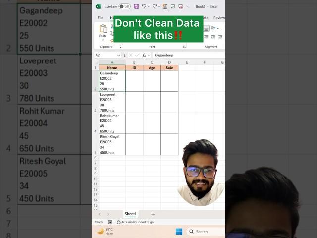 Don't Clean Data in Excel‼️Instead Use Amazing Excel Trick #excel #exceltips #exceltricks #shorts