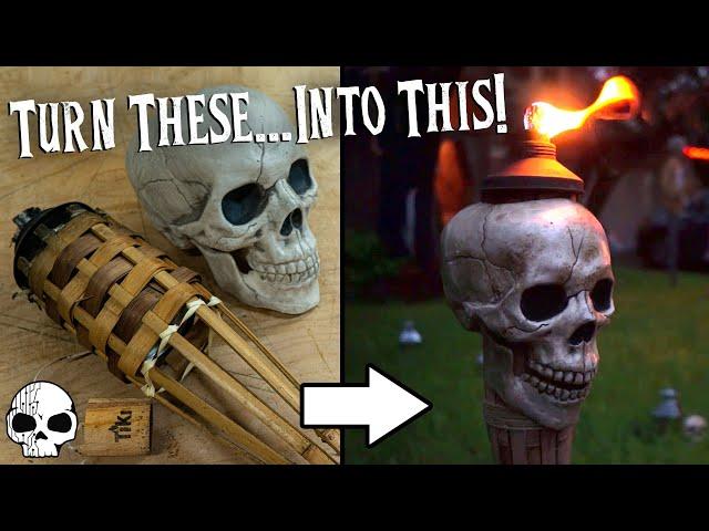 DIY Halloween Props - Flaming Tiki Torch Skulls!