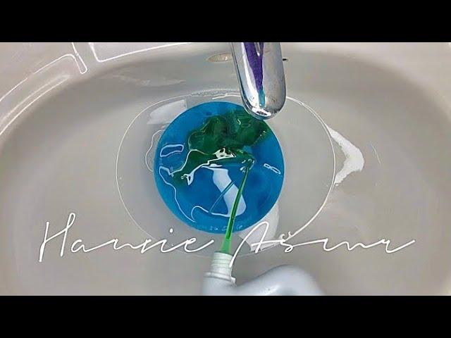 [HANVIE ASMR] Blue Sponge Squeezing with BOA Cream Cleaner, EZ Clean Dish Soap, Duck Cleaner 