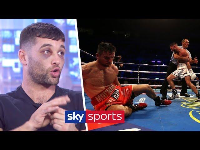 Scott Fitzgerald watches back his final-round knockdown against Anthony Fowler 
