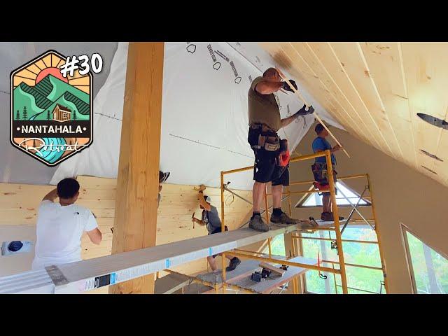 Building The Nantahala Retreat #30 | Installing a Giant T&G Wood Ceiling