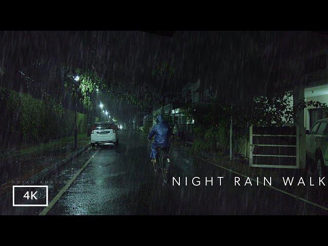 4K Rain Walk at Night in the City | Relaxing ASMR Umbrella Rain Sounds for Sleep & Meditation