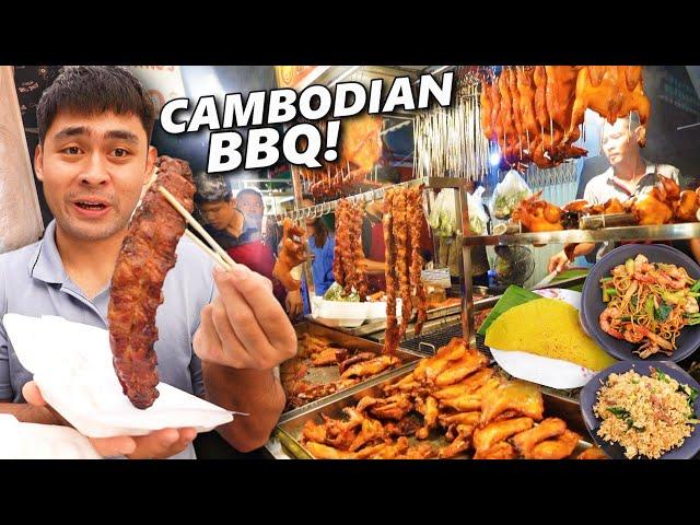 GIANT Kanto Style BBQ! Cambodian Street Food Tour sa Palengke! Noodles, Fried Rice and BBQ