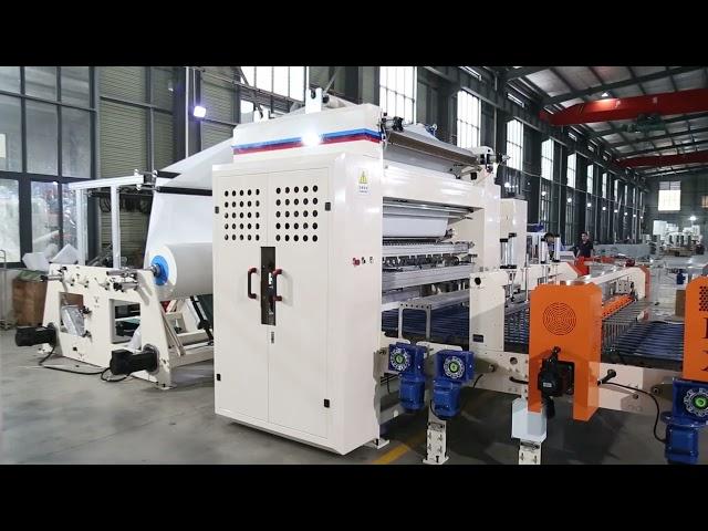 Automatic facial tissue paper embossing folding making machine with auto transfer