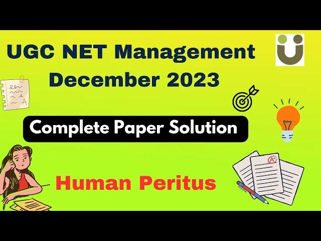 UGC NET - Management December 2023 Solution - PYQs