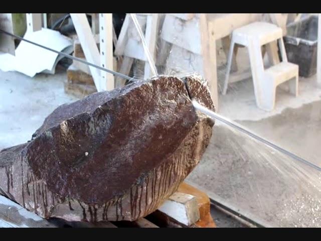 Cutting basalt, marble, granite with a DIY wire saw made of a vehicle hoist