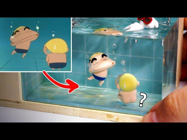 Shin-chan Swimming pool diorama with polymer clay and epoxy resin