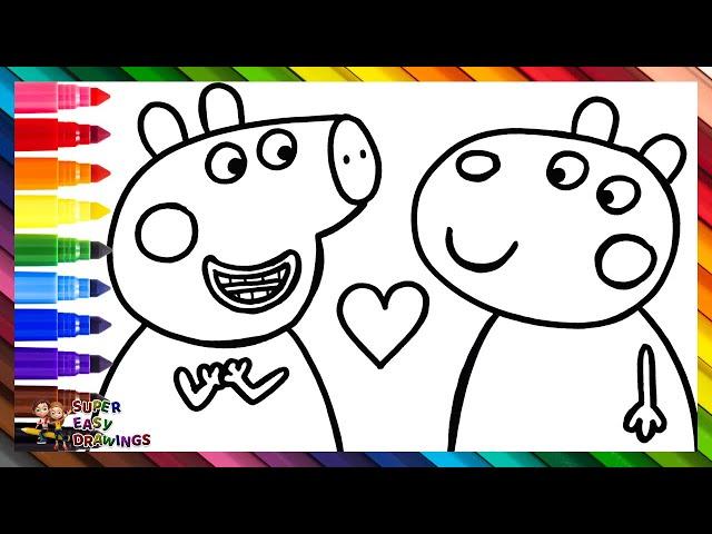 Draw and Color Peppa Pig and Suzy Sheep at a Tea Party  Drawings for Kids