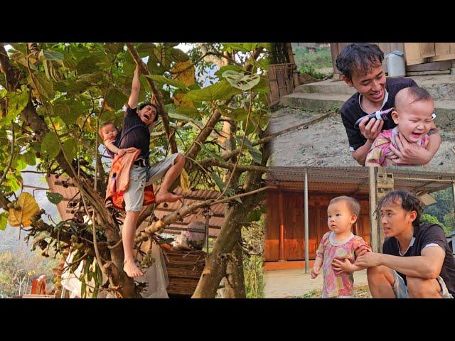 Single father, picking fruits to sell for money, cooking porridge for his son,cutting his son's hair