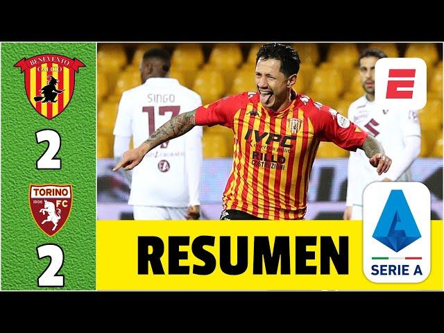 Benevento 2-2 Torino. GOL del peruano Lapadula. Andrés Tello, Ansaldi y Rincón, titulares. | Serie A