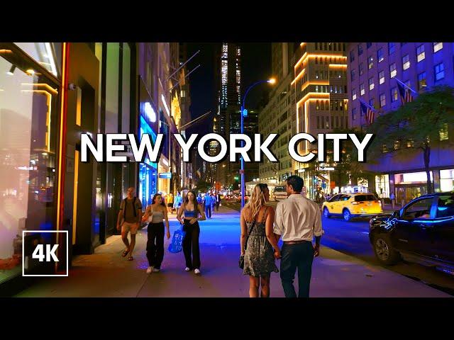 New York Night Walk - Fifth Avenue, Virtual Walking Tour 4K