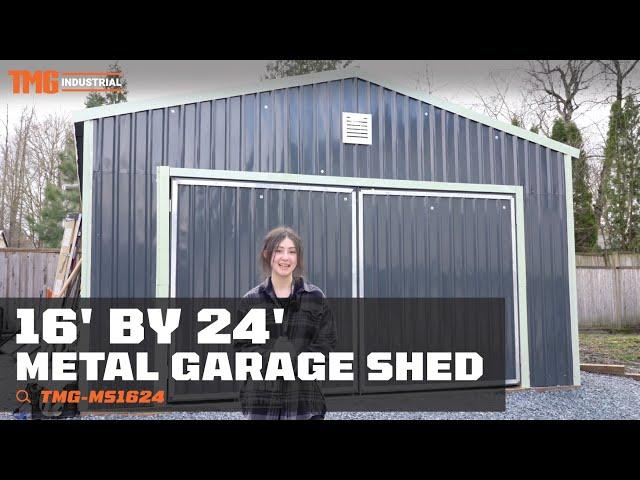 TMG Industrial 16’ x 24’ Metal Garage Shed - TMG-MS1624