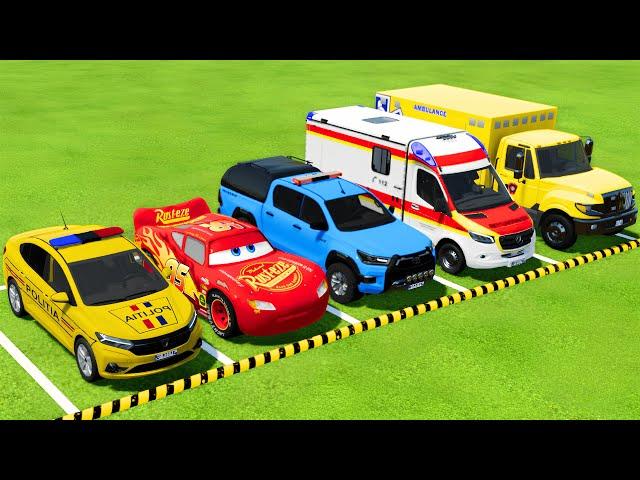 DACIA, TOYOTA POLICE CARS & MERCEDES, FORD AMBULANCE VEHICLES TRANSPORTING ! FS22