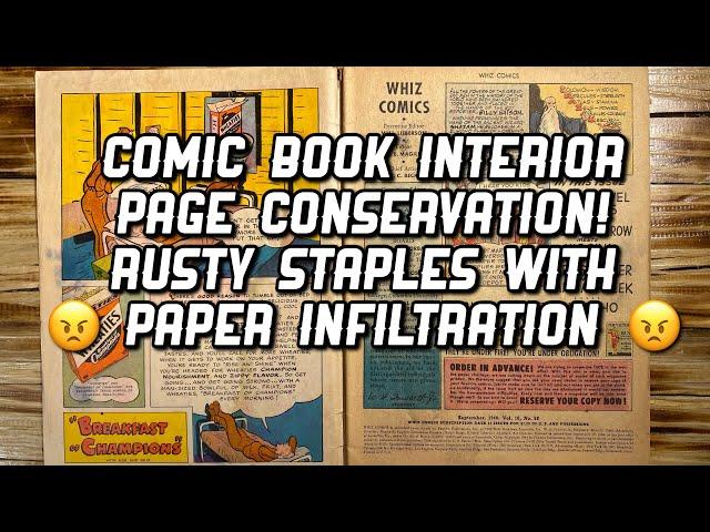 Comic Book Interior Page Conservation! Rusty Staples With Paper Infiltration 