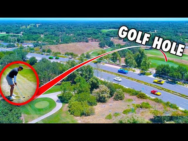 Attempting a Risky Golf Shot Over a Busy Street!