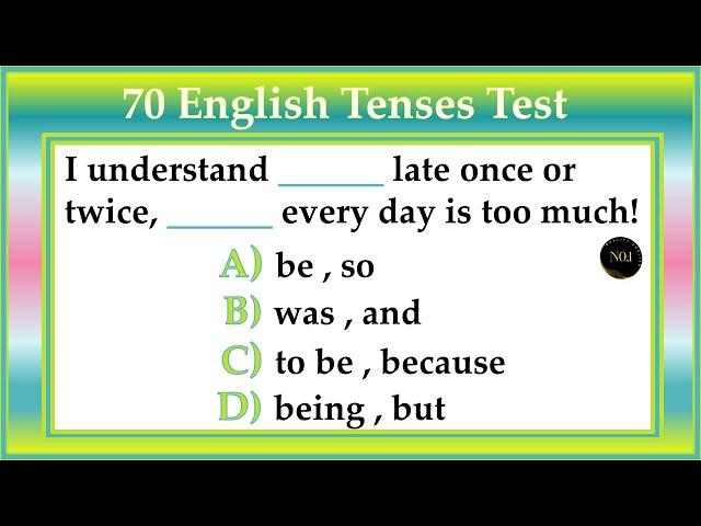 70 Mixed Tenses Test | Present Past Future | English All Tenses Mixed Quiz | No.1 Quality English