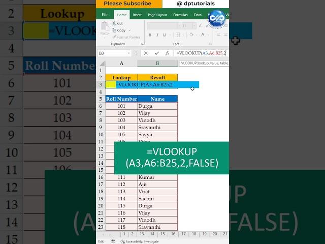 #ExcelShort 32 - How To Use VLOOKUP Function In Excel