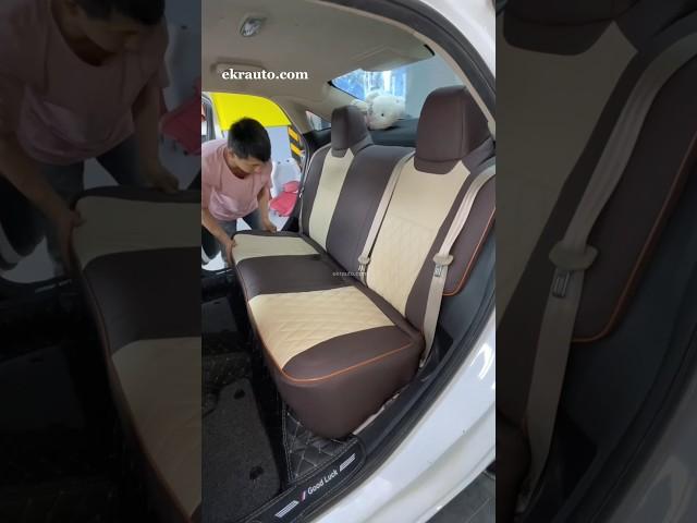 EKR custom brown and white rear seat cover install for Ford #ekr #ekrleather #ekrcover