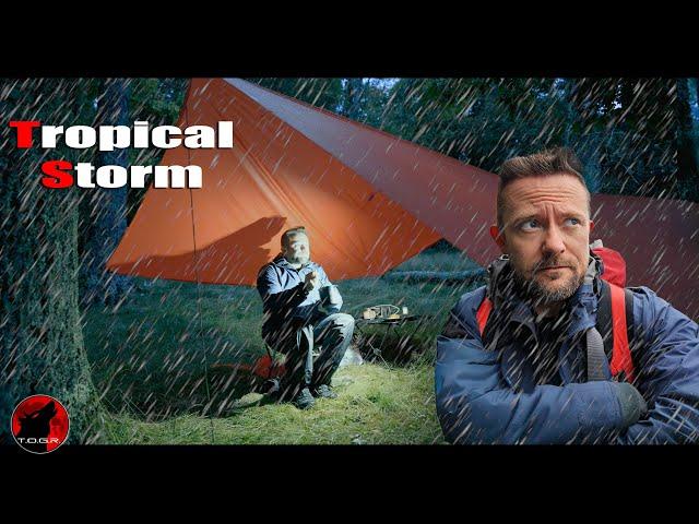 A Tropical Storm Attacks the Mountains - Protection with a Tarp Shelter - Rain Camping