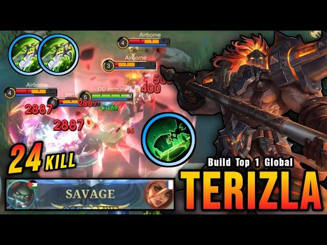 SAVAGE + 24 Kills!! Terizla Insane One Hit Damage Build - Build Top 1 Global Terizla ~ MLBB