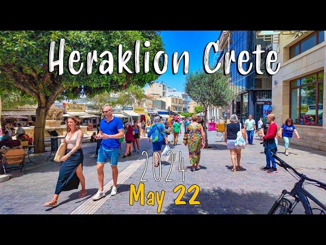 Heraklion Crete, walking tour 4k, free parking, cheap shopping plaza, Kreta, Greece 2024