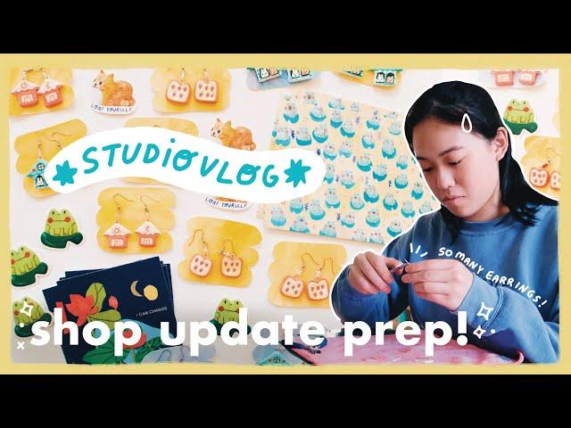 studio vlog 13  MY BIGGEST SHOP UPDATE YET, making clay earrings, unboxing stickers 