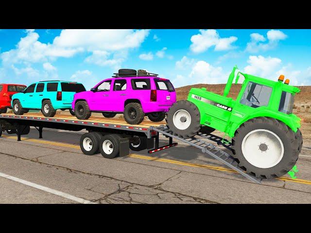 Flatbed Truck Mcqueen | Transportation with Truck - Pothole vs Car #191 - BeamNG.Drive