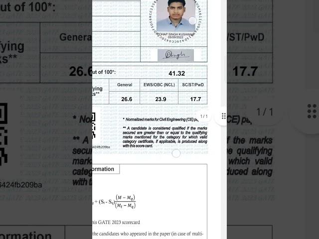 My gate score card #gate #civilengineering #shorts