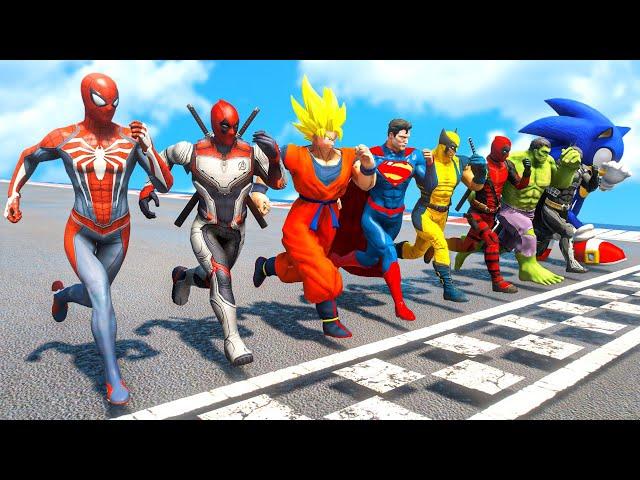 Spiderman with SUPERHEROES Running Challenge Competition - GTA Funny Contest #195