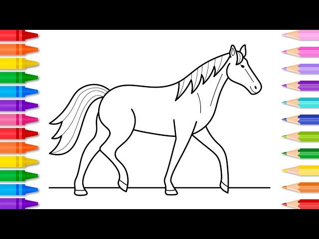 How to Draw a Horse for Kids Easy Step by Step  Horse Drawing and Coloring Page for Kids