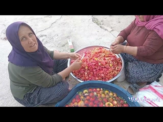 domates biber topladik karali doldurduk aşira ablayla kış hazırlık yapiyok