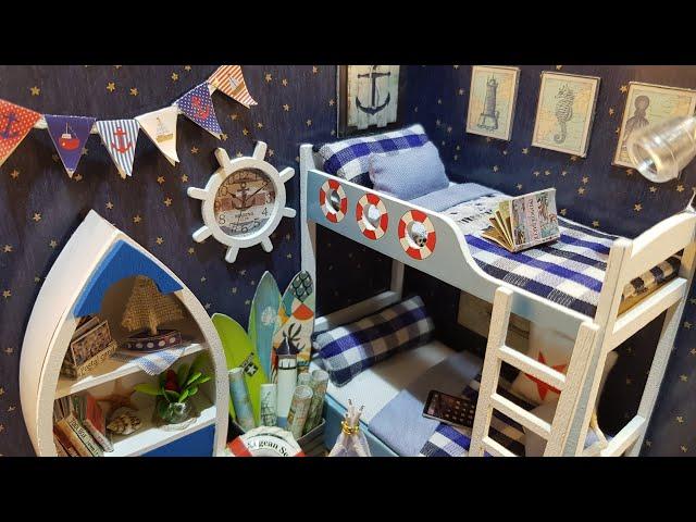 DIY Miniature dollhouse "Face the sky" - Cute nautical room for tiny BJD