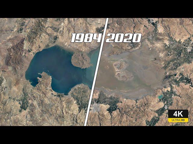 Urmia Lake in Iran 4K Timelapse 1984 to 2020