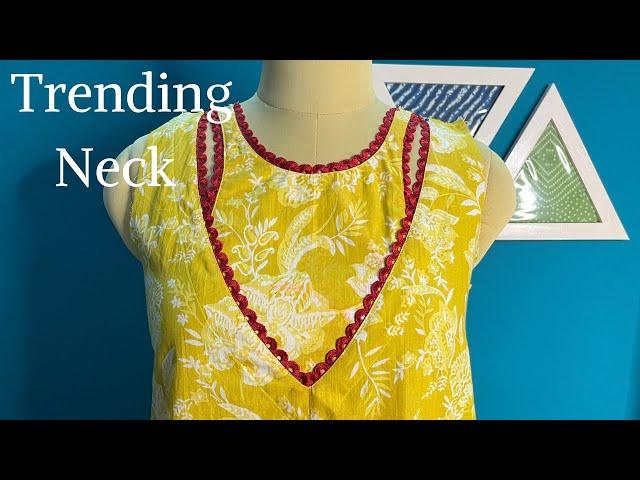 Trending Neck Design || Beautiful Neck Design with Lace Full Cutting and Stitching Video ||