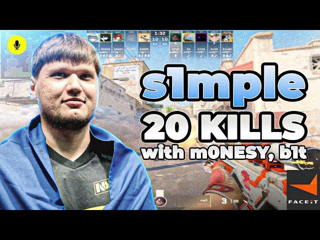 CS2 POV | S1MPLE IS BACK! Faceit Ranked with m0NESY, b1t (DUST2) Voice Comms 20-18