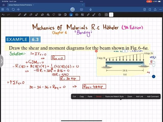 Shear Force & Bending Moment Diagram | Mechanics of Materials Beer John | Mechanics of Materials RC