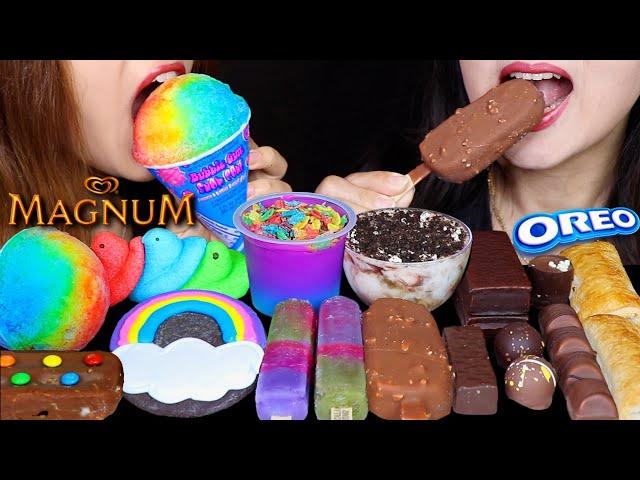 ASMR MAGNUM ICE CREAM BAR, RAINBOW GUMBALL SNOW CONE, M&MS ICE CREAM, GALAXY PUDDING, OREO MOUSSE 먹방