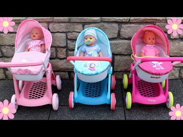 Baby Dolls Pram Stroller Unboxing Review Play :Masha & The Bear ,Hello Kitty , Disney Frozen Prams