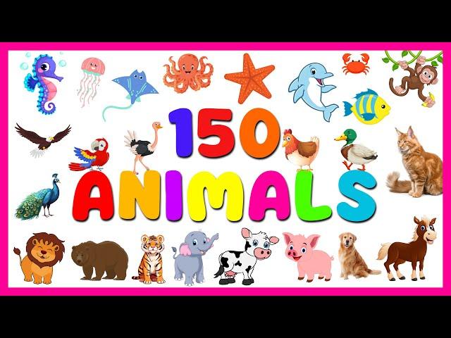 150 Animals Names | 50 Farm Animals + 50 Sea Animals + 50 Wild Animals Kids and Toddlers Learning