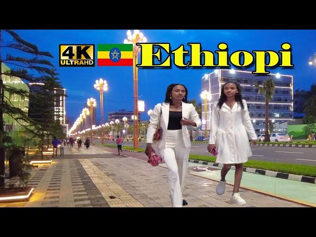 ፈጣን ለውጥ ለየት ያለ ውበት የታየበትን የAU መንገድ በማታ| Addis Ababa Walking Tour  [4K] Tourist attractiveness