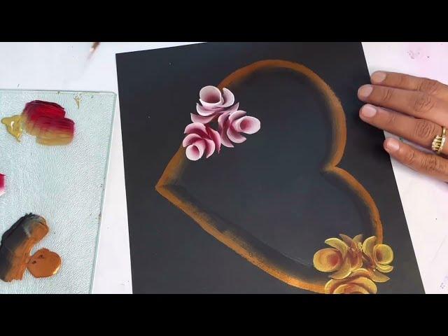 Valentine art painted heart shape and flowers | one stroke flowers | Varsha fine art