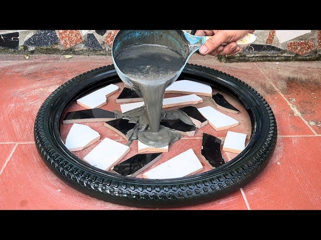 Amazing DIY Garden Coffee Table From Cement And Tires - Beautiful and Easy