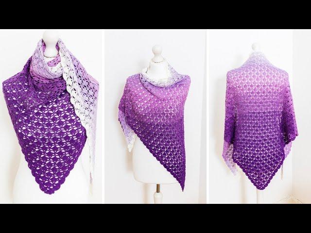 EASY Crochet Shawl Tutorial (RELAXING 2-row repeat, 1 cake of yarn only!)