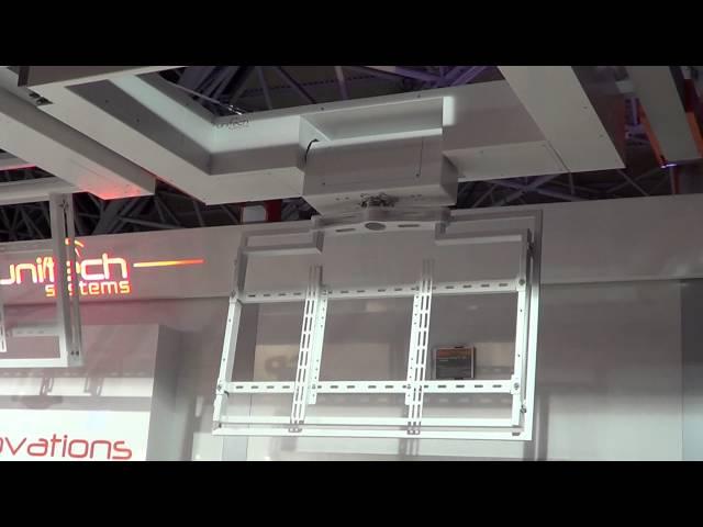 Unitech Systems FPLCV2SLIM+R flat tv ceiling lift with rotation at ISE 2013-1
