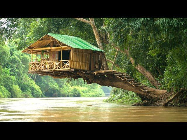 Building a Treehouse Big Riverbank Tree to Escape Rising Floodwaters | Skills Survival & Bushcraft