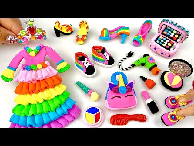 DIY How to Make Polymer Clay Miniature Doll Shoes, Makeup Set | DIY Miniature Footwear | #Dolliyon