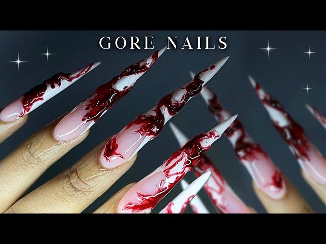 GORY POLYGEL NAILS🩸Extra Long Stiletto Polygel Nails | Halloween Nails