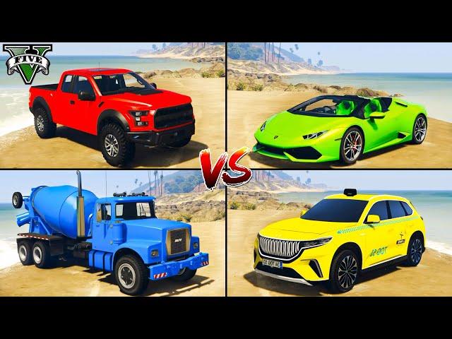 Lamborghini Huracan vs Ford Raptor vs Brute Mixer vs Togg C-SUV - GTA 5 Mods Which car is best?