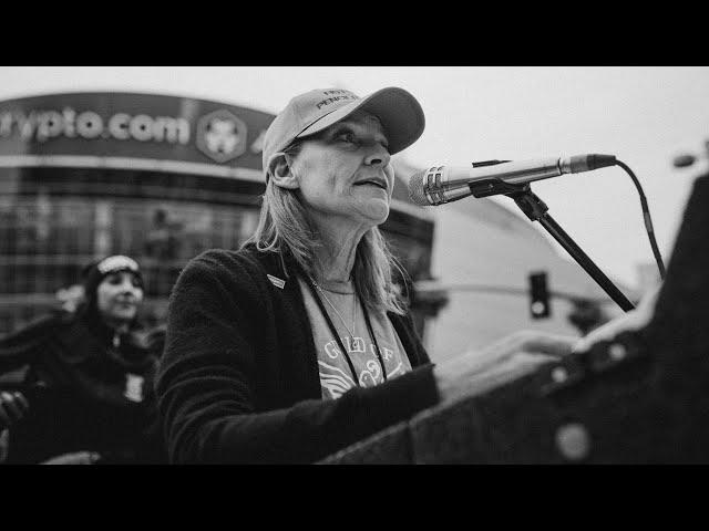 WGA West President Meredith Stiehm speaks at LA's Unions Strike Back Rally 2023