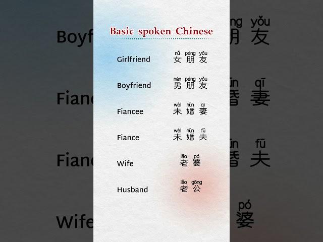  learn Chinese with me #mandarin #girlfriend#boyfriend#wife#husband#Fiancee#Fiance